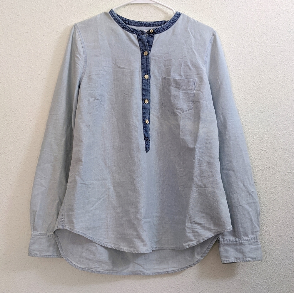 J Crew Chambray Pop Over Top